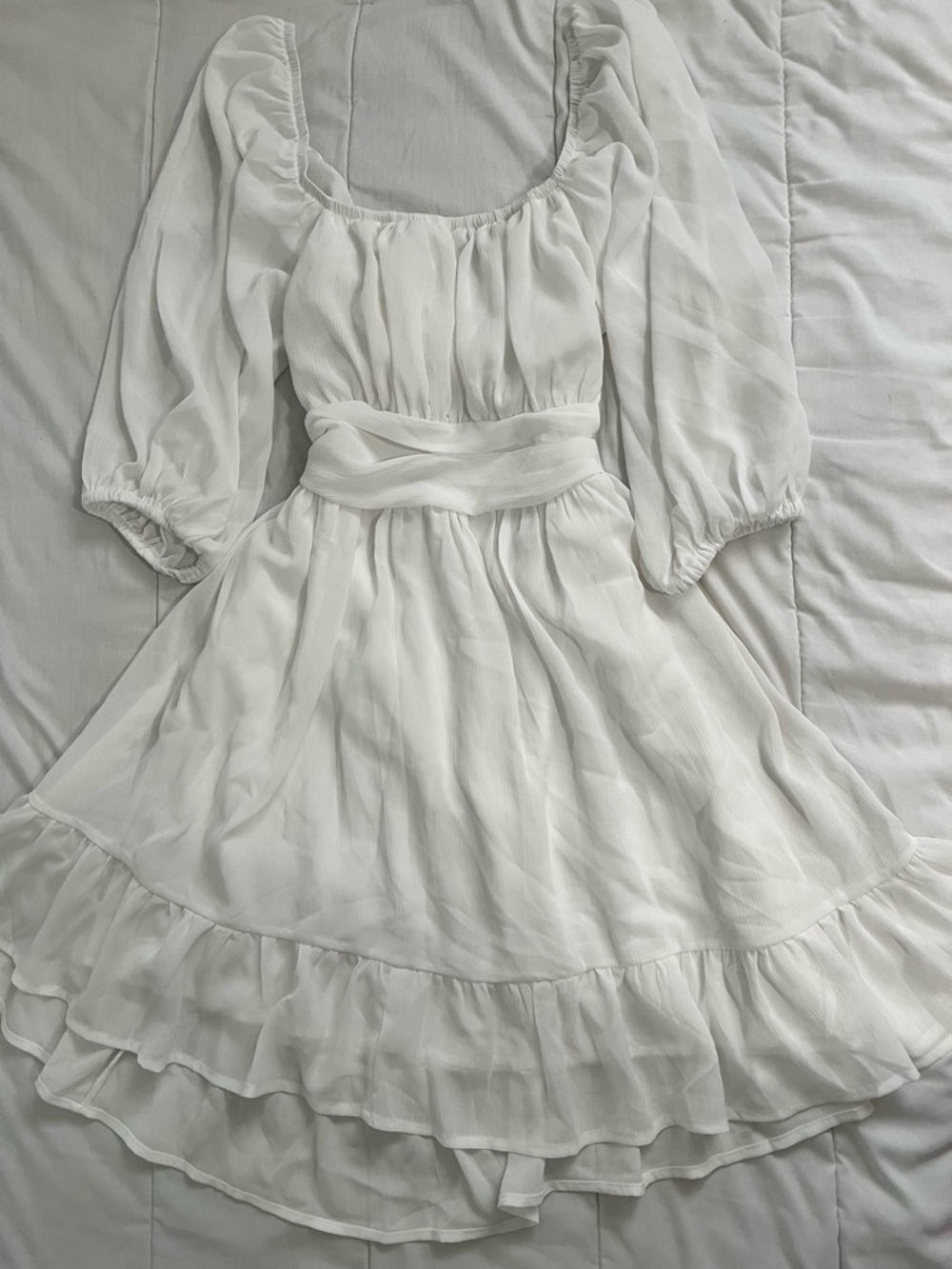 White Boho Ruffled Chiffon Midi Dress- Back cut-out Details